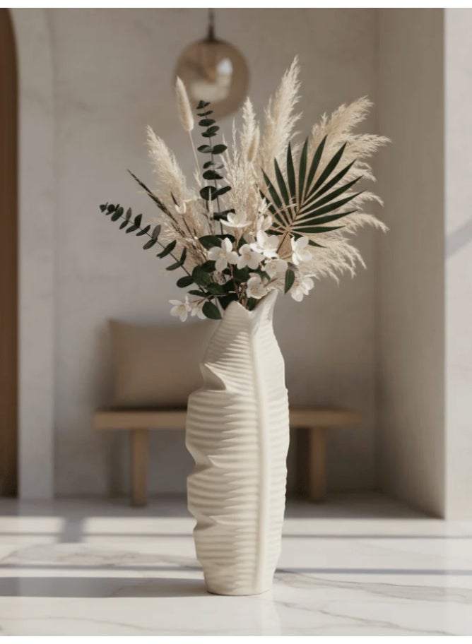 AKDC Luxury Leaf-Inspired Ceramic Flower Vase – Elegant White Decorative Vase with Artistic Leaf Shape Design, 30 cm - Image 2